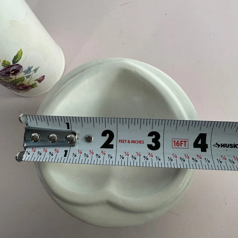 Vintage Birdhouse Pansy Ceramic Soap Dispenser and Heart Wax Warmer Set White